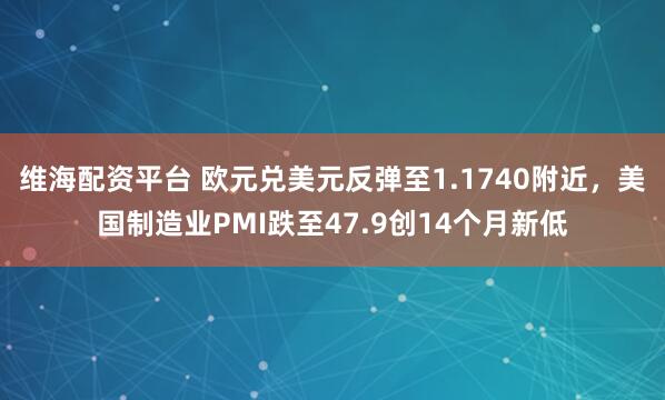 维海配资平台 欧元兑美元反弹至1.1740附近,美国制造业PMI跌至47.9创14个月新低